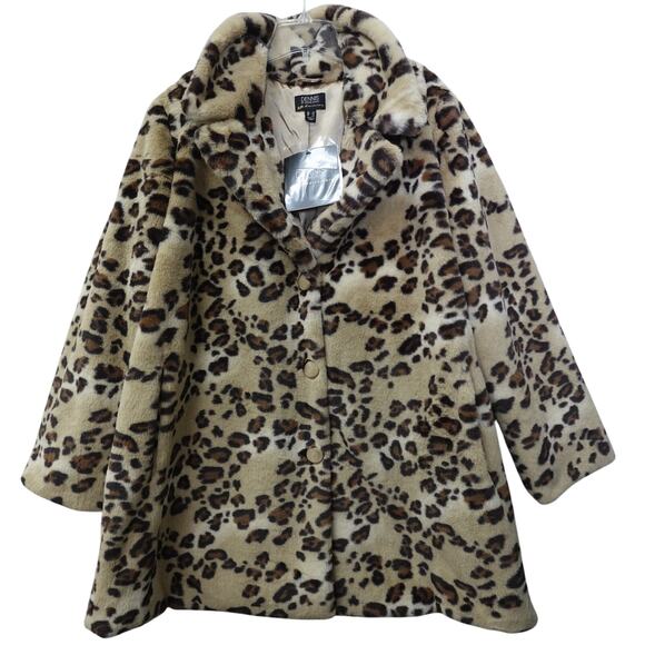 Dennis Basso Cheetah Faux Fur Coat Womens Jacket Notch Collar Crossover Lapel 1X - Picture 2 of 12